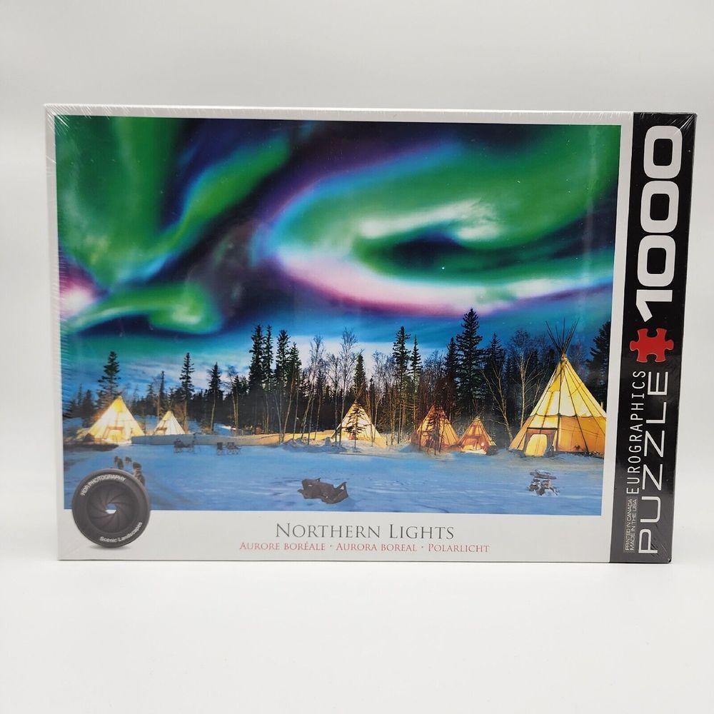 Northern Lights 1000 Piece Jigsaw Puzzle EuroGraphics Aurora Borealis Teepee Art